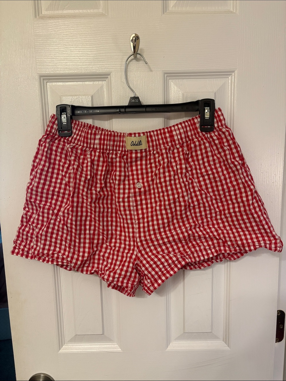 Oddli Red Gingham Women’s Elastic Waist Shorts (Medium/Large)